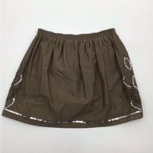 Gap Women SZ S Brown Beaded Embellished Elastic Waist Pull On Pleated Mini Skirt